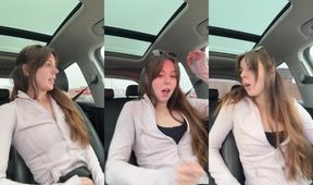 Brunette woman busts hard squirt at drive thru coffee cash handjob tease