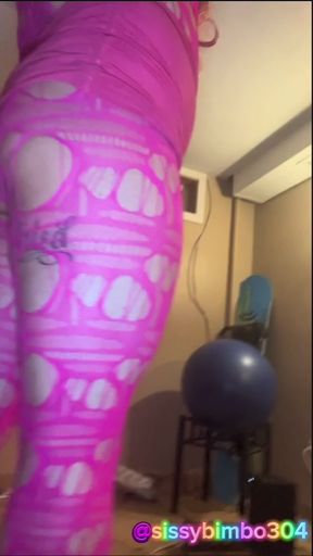 Sissy Bimbo in Pink Fishnets Teases