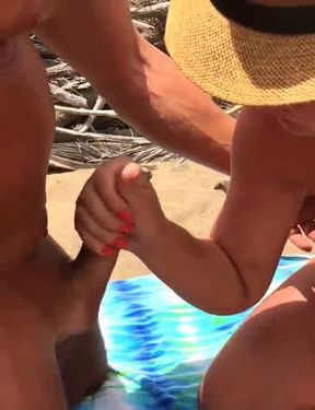 Lucky old stranger at the beach