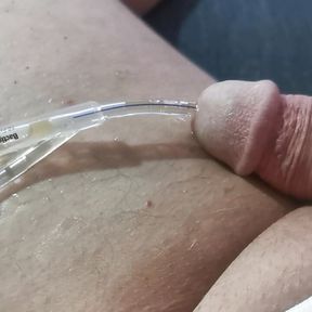 Jerking off with catheter