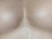 Sweat and wet chest muscle. touch this boobs