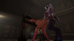 redhead elf has bsdm threesome sex in a dungeon - warcraft parody