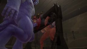 redhead elf has bsdm threesome sex in a dungeon - warcraft parody