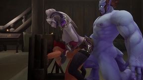 redhead elf has bsdm threesome sex in a dungeon - warcraft parody