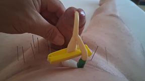 Cumshot with needles and catheter