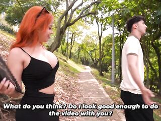 Influencer ends up screwing a redhead with giant boobs - what a schlong this chab has!