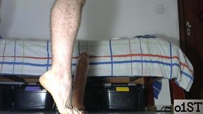 man with shaved body having fun with his toys