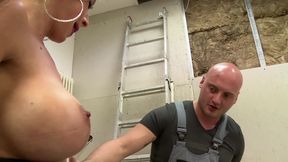 Busty blonde MILF milked on her big boobs