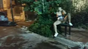 Under dress vagina without panties to cars and train track in busy Street hard ass-pound sex under rain