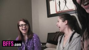 Naughty Besties Finger Fucked And Drilled With Strap-on Dildo On Pajama Party