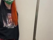 Goth girl touching herself in elevator