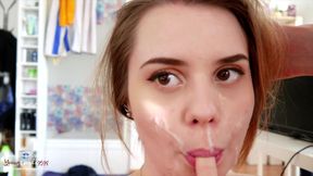 Pretty German babe gets facial after making love with her boyfriend