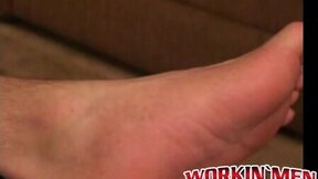 Experienced mature guy strokes his dick and cums solo