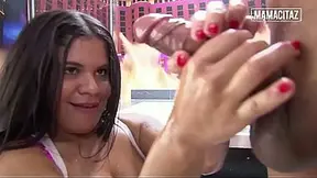 Curvy Latina gags on his thick shaft before riding it cowgirl-style