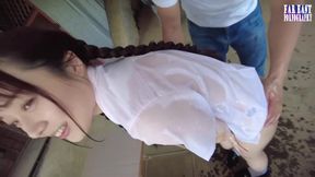 Slick Outdoor Tease with a Pink Tipped F Cup Beauty Soaked in Oil Part 2