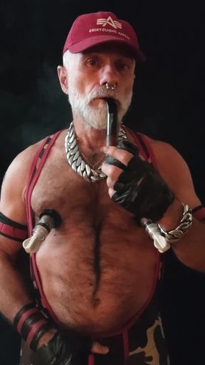 Stepdad Smoking Pipe and Pumping Nips