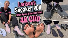4k Clip | Larissa’s Worn Nike Sneakers, White Nylons & Barefoot Sole Close-Ups