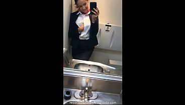 latina stewardess joins the masturbation mile high club in the lavatory and cums