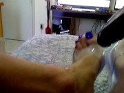 Blue long toenails pumping dick and fucking myself with dildo and plug in clear heels