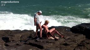 Hot golden-haired with big natural tits enjoys a BBC DP in a dirty threesome