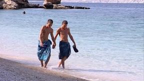 Young Hung Muscle Duo Gets Off Together on the Sand and