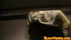 Nerdy college students blow each other in the library