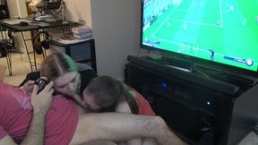 Double Blowjob While He Plays Fifa