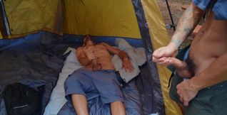Sexy boys enjoy their first night camping by fucking in serious positions