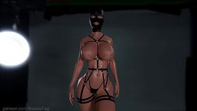 BDSM Bimbo walking in latex