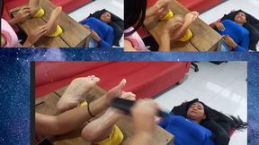 Nola tickles Lalita's soles