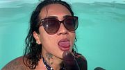 lots of cum on the hottie's tongue