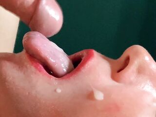 FORESKIN: She gags from huge amounts of semen , going down her throat CLOSEUP