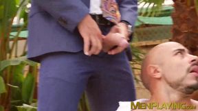 Wet ass fucking in a pool party by suited Gustavo Cruz and Alan Vicenzo