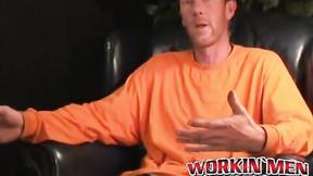 ”Mature amateur gay strips after an interview & jerks off”