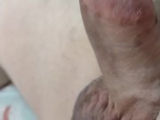 Fat man emptying his big balls on himself with close up shots and thick cumshot