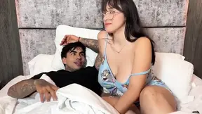 Stepbrother can't resist her big naturals while watching a movie