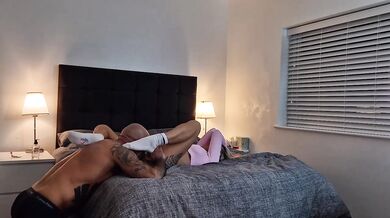 Blonde British teen gets creampied in her knicker socks spooning ride