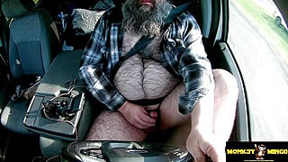 Hairy Bear Monkey Mingo Driving Naked and Masturbating