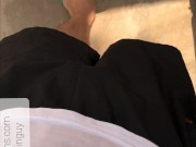 AMPUTEE guy walking with crutches