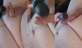 Chubby stud jerks thick cock till huge load splatters face