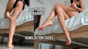 Morning routine, foot slave training, JOI, CBT & humiliating tasks - live stream