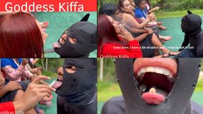 MOBILE - Goddess Kiffa - 6 Goddesses Smoking Fetish - Party Slave get used as Ashtray and Spit deposit - SMOKING - ASHTRAY - SPIT - FOOTSTOOL - FOOT DOMINATION - FOOT WORSHIP - FOOT HUMILIATION -