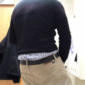 Public bathroom jerk-off and cum