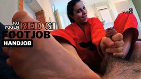 Ku Yugen blue gi ballbusting, footjob and handjob domination