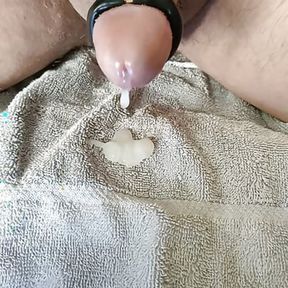 Big slow motion e-stim cumshot