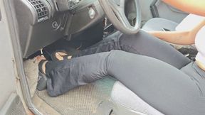 Car Engine Check: Barefoot Pedal Action & Sole Views
