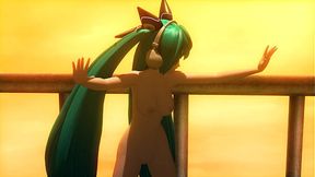 Vocaloid idol exposes her big booty in full nude mod