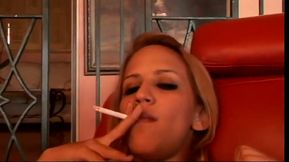 Hot blonde massive tits fuck pussy with two big dildos