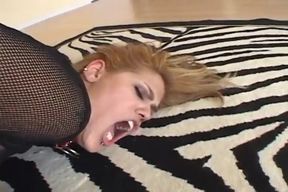 Blonde rides a huge cock on both holes to a mouth cumshot