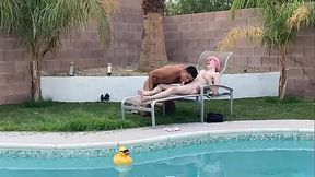 Tiny Trans Cutie Claire Gemini Sucks Huge Cock by the Pool